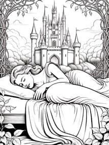 Sleeping Princess in Canopied Bed coloring preview