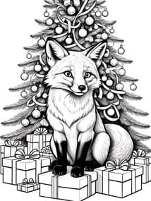 Fox Lounging Amid Gift Pile coloring preview