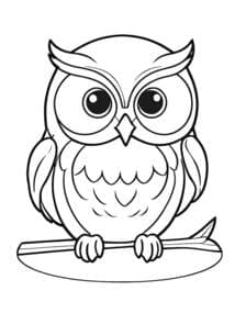 Cute Owl Perched on Branch coloring preview