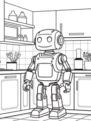 Robot in Home Kitchen coloring preview