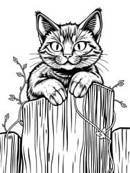 Cat on Wooden Fence with Vines