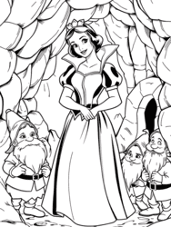 Snow White with Dwarfs in Cave coloring preview