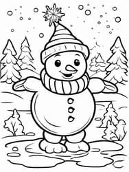 Snowman Waving in Evergreen Grove coloring preview