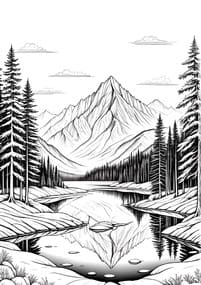 Snowy Mountains and Lake coloring preview