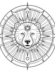 Solar Bear Sunburst Mandala coloring preview