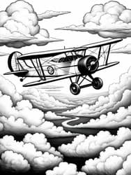 Biplane Cruising Above River coloring preview