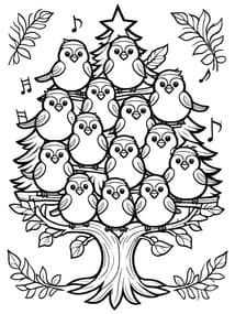 Sparrows on Musical Christmas Tree coloring preview