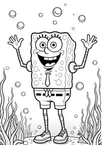 SpongeBob Underwater with Seaweed Coloring Page