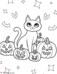 Halloween Cat with Pumpkins