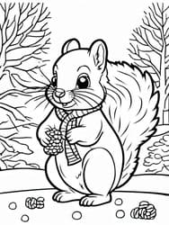 Squirrel Gathering Acorns in Scarf coloring preview