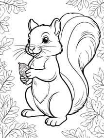Squirrel Holding Acorn with Leaves coloring preview