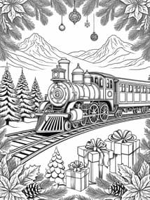 Train Chugging Through Mountain coloring preview