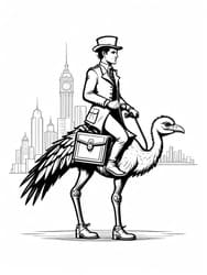 Businessman Riding Ostrich coloring preview