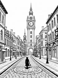 Cat Sleuth in Clock Tower Alley coloring preview