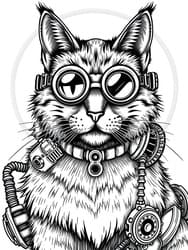 Steampunk Cat with Goggles coloring preview