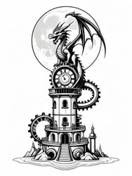Dragon Perched on Gear Tower coloring preview