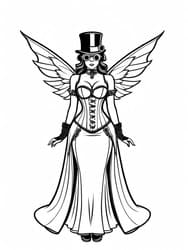 Winged Steampunk Girl coloring preview