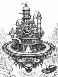Steampunk Floating Castle coloring preview