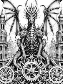 Steampunk Mechanical Dragon with Gears coloring preview