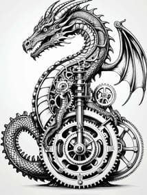 Steampunk Mechanical Dragon coloring preview