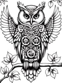 Mechanical Owl with Spread Wings coloring preview