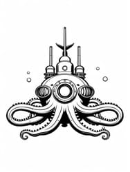 Octopus Submarine with Periscope coloring preview