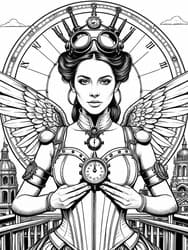 Steampunk Princess Holding Watch coloring preview