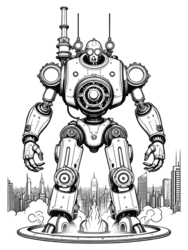 Robot Launching Amid Flames coloring preview