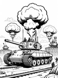 Steampunk Tank Assault in Battlefield coloring preview