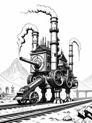 Steampunk Walking Tank coloring preview