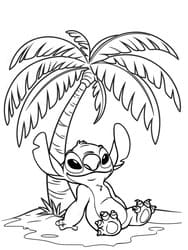 Stitch Under Palm Tree coloring preview