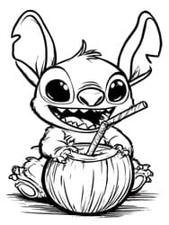 Stitch Sipping Coconut Drink coloring preview
