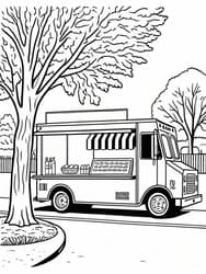 Street Food Truck Under Shade Trees Printable Page