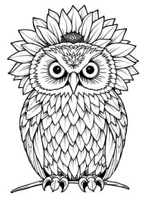 Sunflower Owl with Floral Crown coloring preview