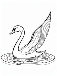 Swan Gliding Amid Lily Pads coloring preview