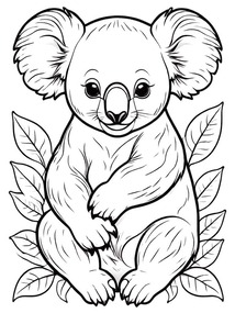 Baby Koala Surrounded by Leaves Coloring Page