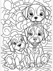 Three Cute Playful Puppies Together coloring preview