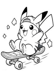 Pikachu with Cap on Board coloring preview