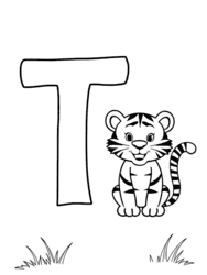 Tiger Near Letter T coloring preview