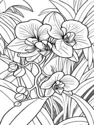 Cluster of Orchids with Leaves