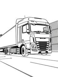 Truck with Long Trailer Coloring Page