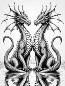 Symmetrical Twin Dragons coloring preview