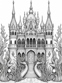 Underwater Seahorse Palace coloring preview
