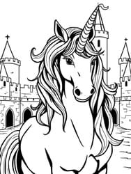 Unicorn in Front of Towers coloring preview