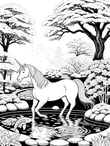Unicorn in Enchanted Pond coloring preview
