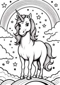 Unicorn Standing on Rainbow Coloring Page