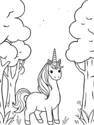 Unicorn Among Trees and Flowers coloring preview