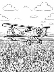 Vintage Biplane Over Wheat Fields coloring preview