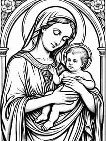 Virgin Mary Cradling Baby Jesus coloring preview