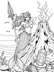 Mermaid Posing Near Volcano coloring preview